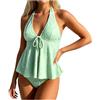 Generico Costume da Bagno Donna Due Pezzi Tankini Donna Mare Scollo a V Imbottito Reggiseno Push Up Costumi da Mare Tankini Tops Triangolo Vita Alta Beachwear Swimwear Spiaggia Piscina (A-Light Green, M)