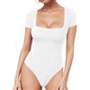 ALGALAROUND Body da donna a maniche corte con scollo quadrato, sexy, elegante, basic, bodysuit, magliette, top, capi superiori, body da donna per estate, feste, uscite, bianco, XXL