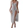 YISENJEE Sexy Babydoll Camicia da Notte da Donna in Rete Stampata con Bordo in Pizzo Reggiseno Push-Up con Ferretto Abito con Spacco Alto Bianco Taglia S