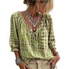 Jeeeun Women V Neck Polka DOT Lace Up 3/4 Sleeve Blouse Loose Flowy Casual Summer Work Vacation Top (Green,L)