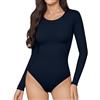 ALGALAROUND Body da donna a maniche lunghe, con scollo rotondo, classico, a maniche lunghe, in cotone ELegant, top da donna