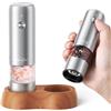 Sangcon Mini set di macina per sale e pepe elettrico, portatile, ricaricabile, USB, per bambini, 5 amidi, regolabile, in acciaio inox con base in legno, adatto per il campeggio
