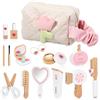 Gerbala 16 Pezzi Gioco Bambina Postazione Trucco, Trucchi Bambina in Legno, Finto Trucco Bellezza Salone con Trousse Cosmetici, Regalo di Compleanno di Natale per Bambine di 3 4 5 6 Anni