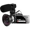 ZADCCS Videocamera, Videocamere digitali 2.7K Videocamera digitale portatile Zoom 16X con schermo LCD touch(With 64GB SD Card,Standard)