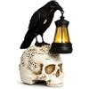 Generico Lampada a forma di teschio di corvo per Halloween, luce notturna con statua di corvo in stile gotico, lampada artigianale in resina rétro, decorazione di Halloween per camera da letto e libreria (#B)