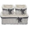 Virsus Set di 3 Cesti in Vimini portaoggetti impilabili 8342, misura 45x27x15 cm e 2 cesti 20x20x12 cm, con fodera in Tessuto, cesto intrecciato organizer per bagno, dispensa, Bianco con Fiocco