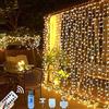Jonurphy Tenda luminosa a ghirlanda, 300 LED, 3 m x 3 m, tenda luminosa, 8 modalità di illuminazione USB, telecomando con timer per Natale, matrimonio, compleanno, finestra, casa