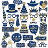 Qiuboluny 36 accessori per foto di compleanno, accessori per feste, decorazioni per foto di compleanno, bomboniere, kit divertente (oro e blu)
