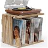 Emfogoo Mobile per Giradischi in Vinile, Scaffale da Parete con 3 Scompartimenti, Supporto per 100 Album, Ideale per Soggiorno o Ufficio (Marrone Rustico)