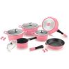 Royalty Line-Mad Royalty Line Set 14 Pezzi in Pietra PENTOLE PADELLE e Coperchio LAVICA Roy, per Uso Professionale E Domestico, Modello RL-ES1014M - Rosa