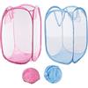 Qtopun, Cesto portabiancheria pieghevole in rete, 2 pezzi, portatile, per la camera da letto, la camera dei bambini, il dormitorio universitario e i viaggi (azzurro e rosa)