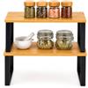 ProjectFont Set 2 Scaffali Portaspezie Impilabili e Allungabili - Organizer Cucina in Bambù e Metallo Nero - Mensole Salvaspazio Regolabili per Dispensa, Ripiano Cucina, Bagno e Ufficio - Design Moderno