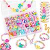 Dawumin Perline di legno per bambini dai 4 anni in su, set per braccialetti fai da te con fiori, animali e colori macaron, gioielli fai da te con cordoncino e ausili per infilare bracciali, collane e progetti