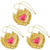 Baroni Home Set 3 Pendenti Sacro Cuore Ex Voto in Resina Oro e Rosso, Ciondolo Decorativo, Addobbo Natalizio Decorazione Albero di Natale, Idea Regalo Originale 5x5x1 cm
