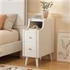 Generic Comodino Moderno di metà secolo, Sottile e Stretto Lato in Legno con 2 cassetti, Comodino Minimalista per Camera da Letto, Noce