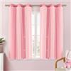 XiDi Tenda oscurante per camera da letto, a doppio strato, 86 x 160 cm, in poliestere, con motivo a stelle, per porta scorrevole, multicolore, rosa, 86/160