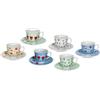 BRANDANI Set 6 Tazzine da caffè con Piattino in Porcellana Colori Assortiti