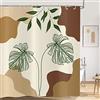 Hnmdmyi Tenda da doccia Boho 180x180, Astratto Verde Tropicale Foglie Pianta Beige Tenda da bagno Metà secolo Moderno Minimalista Geometrico Estetico Arte Tenda da bagno in tessuto impermeabile