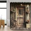 HNBFKD Tenda da doccia in stile rustico, design vintage con ruote in legno e porta del fienile, stile pastorale, per bagno e arredamento per la casa 75x200cm/(WxH)