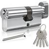 GANZTECH 30/40T(70mm),Serratura a botte in placcato cromo,chiave con 5 chiavi standard, Serratura a cilindro europeo in Lega di alluminio,Stabile sicura per porte in legno,composite e UPVC