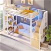 Azkoeesy Letto a Soppalco singolo Metallo 90x200 cm, con scala contenitore, ampio scaffale integrato, luci LED RGB con controllo App, per Cameretta e adulti, Bianco