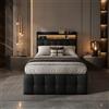 DAHUEN Letto baule 90 x 200 cm, telaio del letto con LED e porte USB, letto idraulico con contenitore, testiera con spazio portaoggetti, letto imbottito con rete a doghe, in PU (nero-B, 90 x 200 cm)