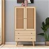 Merax Credenza in rattan, per soggiorno, con 2 ante in rattan e 2 cassetti, credenza in legno, con 4 scomparti, in rovere/60 x 40 x 120 cm
