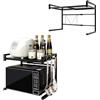 HUOLE Microonde Forno Scaffale Cucina Mensola: Salvaspazio Tavolo Fornetto Supporto Mensole Mobiletto Ripiano Casa Spazio Ripiani per Forno a Micronde Allungabile con Appendi Ganci 42 cm (40-65 cm)