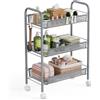 WELDUN Carrello portaoggetti a 3 livelli, carrello a rete grigio | Carrello portaoggetti portatile, stabile e facile da installare, per camera da letto, cucina, bagno, WC, soggiorno