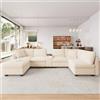 BENMWS Divano angolare modulare a forma di U / L in velluto a coste beige a 6 posti con ottomana portaoggetti, console centrale mobile con 2 portabicchieri, scomparti nascosti e tasche per braccioli