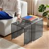 [en.casa] Set di 2 Tavolini In Vetro Temperato di Dimensioni Diverse Tavoli Bassi Laterali Sovrapponibili con Piano Quadrato per Soggiorno Salotto Studio Living - Grigio