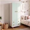 [en.casa] Armadio per Cameretta a 2 Ante 156x60x41 cm Verde Menta | Guardaroba, Barra Asta Vano Appendiabiti, con 2 Cassetti e Piedini, a Misura di Bambini, Camera da Letto