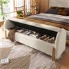 REXO Panca letto con spazio idraulico da 166 cm, colore bianco, imbottita in tessuto ciniglia bouclé, cassapanca con sistema a molla a gas e chiusura ammortizzata, gambe in legno a forma di U, portata 150