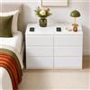 GOKHOMX Set di 2 Comodini con Prese e USB, 6 Cassetti, 40x35x60 cm | Due comodini stretti con stazione di ricarica, 4 prese e 4 USB totali; tavolini da letto, divano o studio