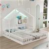 Rosebibi Lettino per bambini in legno, 90 × 200 cm, letto matrimoniale indipendente, design della casa con finestre e camino, con illuminazione a LED, ringhiere di sicurezza e ripiani, completo di