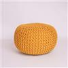 EXQUIZIT HOME Pouf poggiapiedi rotondo lavorato a maglia, grande, 100% cotone, stile marocchino, 50 cm, colore senape
