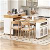 GYNGTLC Isola da cucina con ruote, tavolo da pranzo allungabile con vetro scanalato, credenza con un cassetto, funge da isola da cucina, credenza per cucina e sala da pranzo (bianco + naturale)
