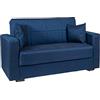 Arredo Stock Divano letto in tessuto blu con cassettone contenitore e cuscini (2 posti)