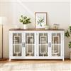 Merax Credenza da cucina con piano di lavoro, credenza da cucina con 4 ante in vetro, grande capienza, protezione antiribaltamento, per cucina, sala da pranzo, soggiorno, 160 x 40 x 86 cm, bianco