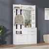 BENMWS Appendiabiti, 2 scarpiere pieghevoli, 2 cassetti, 3 ganci, specchio in vetro, tre ripiani, corridoio, camera da letto, soggiorno, bianco, 110 x 34 x 185 cm
