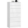 Home Collective Cassettiera in bianco lucido con 6 ampi cassetti, larghezza 60 cm, altezza 130 cm, cassettiera camera da letto corridoio soggiorno organizer cassettiera credenza in legno