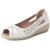 Cushion Walk Sandali da donna extra larghi EEE, senza lacci, con zeppa bassa con motivo floreale e fiocco tagliati al laser, soletta imbottita, scarpe estive leggere, Bianco Shimmer, 40 EU