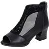 Generic Sandali Donna Estive Tacco Largo Tacchi Eleganti Sandali estivi da donna con zeppa tacco bocca di pesce versatili e casual Gioiello Scarpe Nere Eleganti