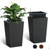 Garvee Set di 2 Vasi Autoirriganti da Interno ed Esterno, Fioriere Alte 40cm Effetto Rattan con Ruote e Indicatore Livello Acqua, Vasi per Piante Moderni in PP, Nero