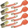 DEPAR Cinghie di Fissaggio a Cricchetto, Cinghie a Cricchetto,5,5 m × 2,5 mm, 1000 kg, Cinghie di Fissaggio,Kit a Cricchetto da 4 Pezzi, Cravatta a Raggruppamento in Due Parti, Arancione