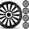 SUVOO Set 4 Copricerchi Auto Universali in ABS, Coppe Ruota per Cerchi in Acciaio con Anello Metallico di Fissaggio, Nero/Argento, Installazione Rapida (16.0, Pollici, MERIDIAN RING BLACK)