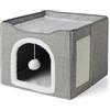 Amazon Basics - Casetta per Gatti a 1 Piano, Lettini per Gatti da Interno, Cubo per Gatti con Gioco Pallina Sospesa e Tappetino Tiragraffi, Grotta per Gatti Pieghevole, 41,9cm x 41,9cm x 33,0cm
