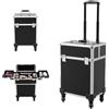 ACROSSPART Valigetta cosmetica trolley, 3 in 1, con vassoio pieghevole e ruote, multifunzionale, grande trucco, per viaggi, parrucchieri, trucchi, Nero , 24*34*47cm, moderno