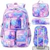 Rukjmqi Zaino Per Bambine 3 Pezzi Impermeabile Multi-Tasche Con Borsa Pranzo | Zaino Scuola Ragazze Per Bambini E Ragazzi, Scuola Elementare, Media, Superiore, Classe, Viaggio, Outdoor