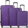 Franky Dallas 3.0 - Trolley rigido con 4 ruote, Viola, Kofferset (3-teilig), Valigia con ruote doppie e lucchetto TSA